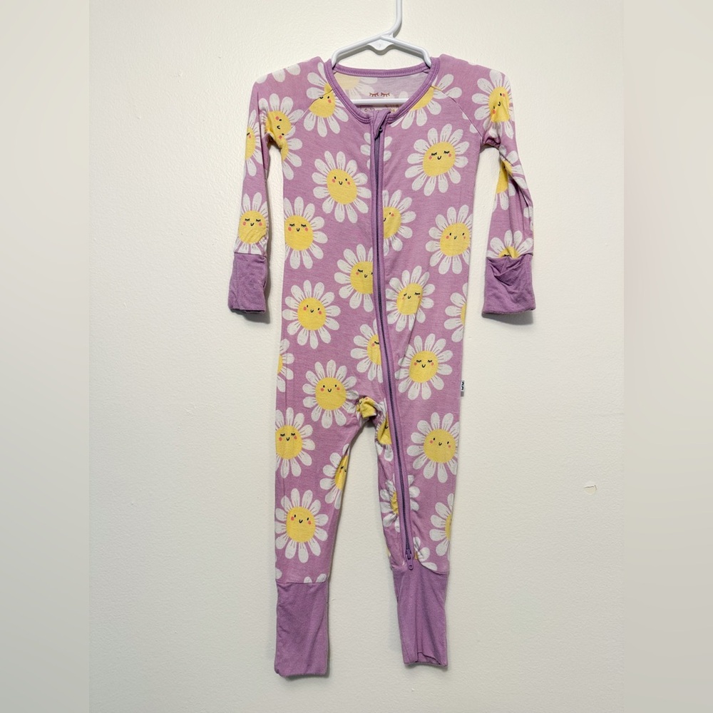 Flower Power Purple Sunflower Kids One Piece Zip Pajamas